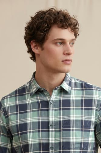 Image of Peter England Men's Checkered Cotton Shirt | Smart Casual | Full Sleeves