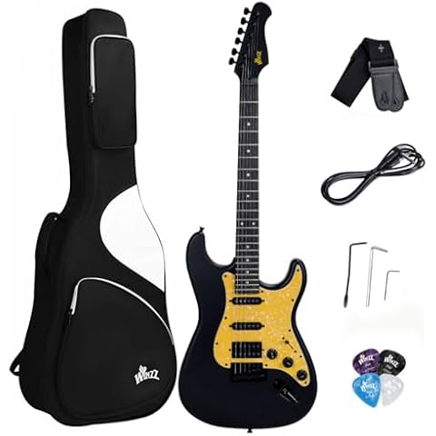 WINZZ EGS112H-BKM 39-inch ST Solid Poplar Wood Electric Guitar Kit HSS Pickup, Black Matte Cover