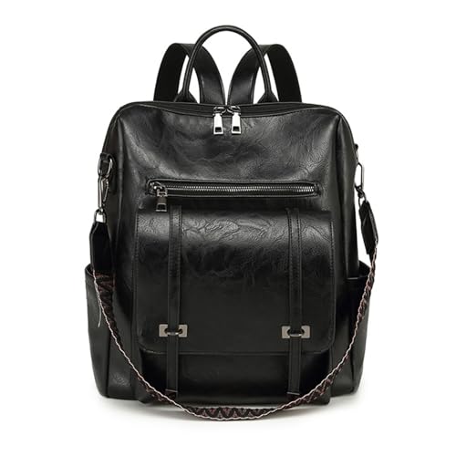 Sac à bandoulière en cuir synthétique noir style vintage pour femme