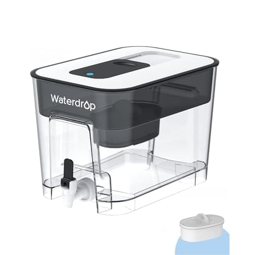 Waterdrop 40-Cup Large Water Filter Dispenser with 1 Filter, 200-Gallon Long-Life, for Home and Office, 5X Times Lifetime, Reduces Chlorine, PFOA/PFOS and More, BPA Free, Black Classic Black