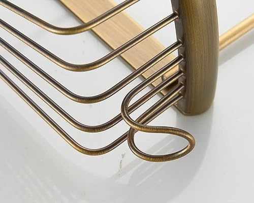 NNOVAT 2 Tier Shower Baskets Rust Free Bathroom Caddy Corner Shelves Brass Shower Rack with Hook Holder Bath Tidy Storage Organiser Accessories Wall Mounted Screw in, Antique Bronze - Image 6