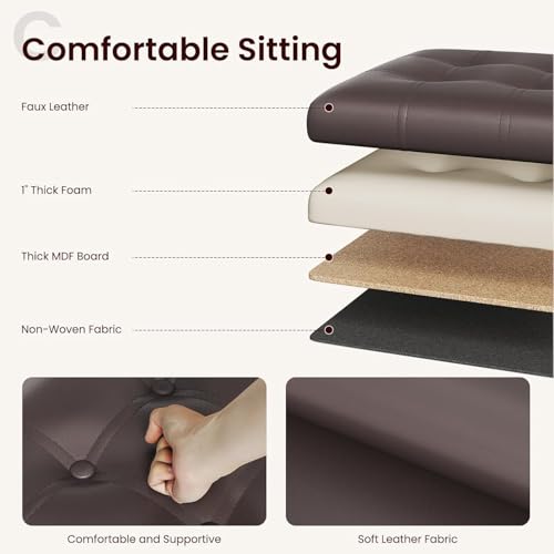 Image of AR Mall 15 Inches Storage Ottoman Cube, Foldable Storage Boxes Footrest Step Stool, Padded Seat for Dorm Living Room Laundry Storage Space, Bed Storage Seat, Toys Storage (38X38X38 CM) (BROWN LEATHER)