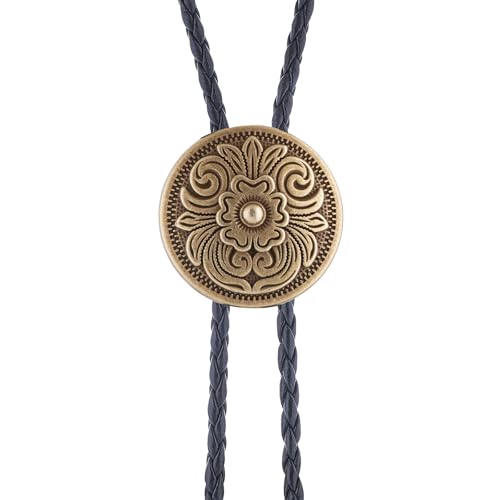 Image of GelConnie Floral Bolo Tie for Men Womens Bolo Tie Necklace Native American Black Men's Bolo Ties Western Cowboy Bolero Ties