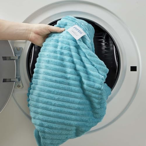 Image of Nestl Blue Throw Blanket for Couch - Cozy Warm Fuzzy Blankets for Women, Set of 2 Small Fleece Throws for Girls - Teal Blue, 50 x 60 Inches