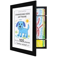 Americanflat Kids Artwork Frame Changeable (Black) - Magnetic Door Holds 100 Art Pieces - 8.5x11 Letter Size Display with Mat or 10x12.5 Without Mat - My Mini Masterpiece