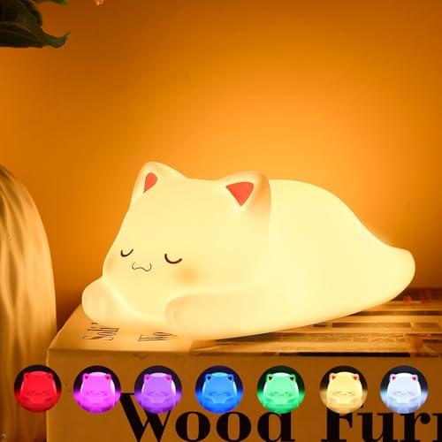 ZKLiLi Night Light for Kids Cute Cat Lamp, 16 Colors+Tap+Silicone Children Night-Light,USB Rechargeable Cat Night Lights for Kid Room,Girls