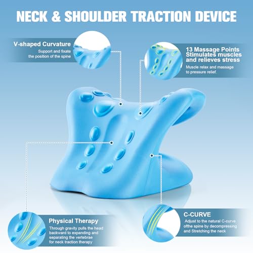 neck stretcher and cervical traction device relaxer for tmj pain and shoulder pain relief cervical traction device pillow spine and neck correctorblue