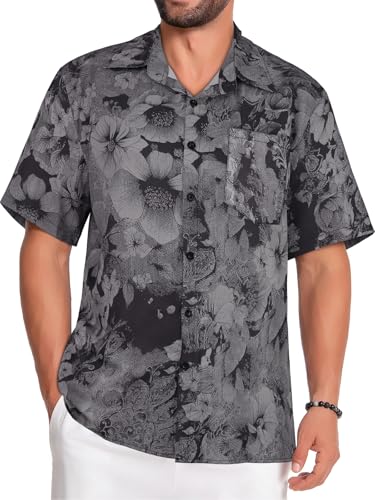 Image of Men Hawaiian Shirt Short Sleeve Summer Beach Button Down Shirts with Pocket