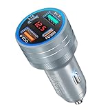Zigarettenanzünder USB C, 65W 4-Port PD&QC3.0 Auto Ladegerät KFZ, 12V USB Adapter mit Spannung-Anzeige Auto Zigarettenanzünder Steckdose für iPhone 17 16 15 14 13 12 Pro Max Samsung