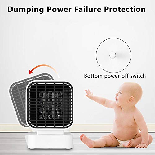 LEELLY Draagbare ventilatorkachel, 500 W, 3 seconden, snelle elektrische ventilatorkachel, mini-fornuis, draagbare ventilatorkachel, PTC-keramische verwarming, winterhuishouden, binnenverwarming, camping - Afbeelding 5