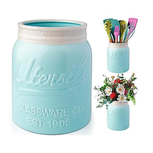 El Tarro de Boca Amplia deComfify - Utensilios de Cocina Decorativos, cerámica Resistente a los Golpes, Apto para lavavajillas Azul Aguamarina, Tamaño Grande 7"High