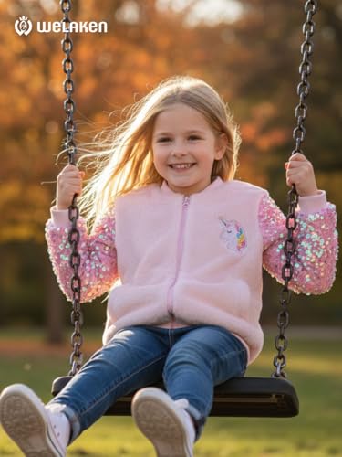 Girl’s Unicorn Fleece Full-zip Sequin Sleeves Jacket with Pocket2