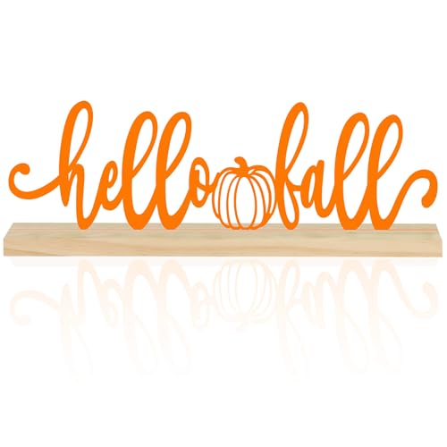 COCHIE Metal Hello Fall Sign Orange Fall Decorations for Home Office Shelf Mantel Indoor Autumn Decoration Pumpkin Decor (Autumn B)