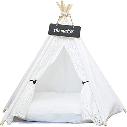 thematys Tienda de Mascotas para Perros y Gatos - Tipi con Cama de Perro y Cesta de Gato - Lavable (S, Style 2)