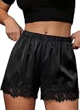 EVALESS Womens Shorts Satin Silk Lace Shorts 2026 Summer Low Rise Micro Mini Slip Pajama Shorts Cute Beach Clothes Casual Elastic Waist Bottoms with Pockets Black Large