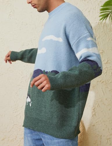 Arssm Mens Vintage Sweater Grandpa y2k Oversized Casual Cable Knit Sweater Pullover Graphic Crewneck Tops3