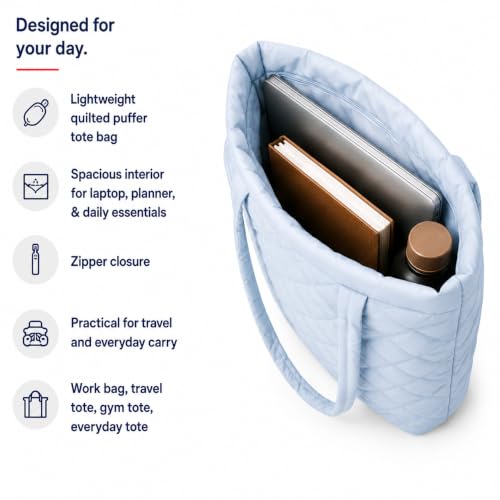 Image of Reebok Womens Tote Bag - Lightweight Carry On Puffer Quilted Tote Bag for Travel Work Travel and Daily Essentials