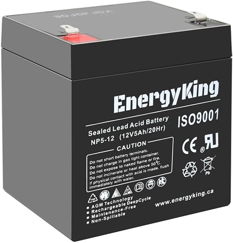 EnergyKing Standard Security Alarm Battery 12V 5Ah AGM Rechargeable ISO9001, 2-Year Warranty
