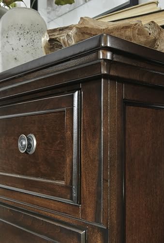 Signature Design by Ashley Porter Traditional Wood Nightstand, Brown | Veneers, wood and engineered wood, 2 smooth-operating drawers, Hidden pull-out tray, Felt bottom, Bun feet - image 8