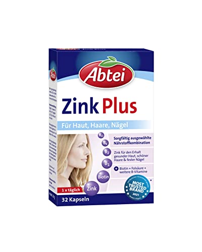 Abtei Zink Plus - spezielle Nährstoffkombination für gesunde Haut, kräftiges Haar und feste Nägel - mit Biotin und Folsäure - 1 x 32 Kapseln , 32 Stück (1er Pack)