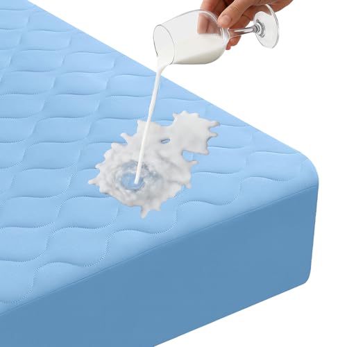Ystyle Protector de Colchón Impermeable Acolchado 160x200cm, Funda Impermeable Colchon Microfibra Transpirable y Anti Ácaros, Cubre Colchon Estira hasta 30 cm de Profundidad, Azul