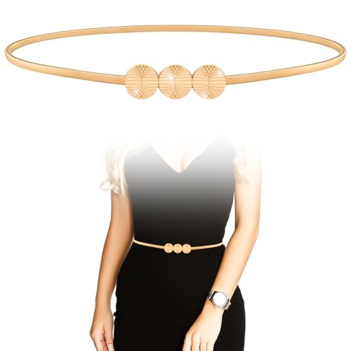Women's Elastic Waist Gold Skinny Metal Belt - Ladies Thin Dress Belt, Versatile Stretch Chain