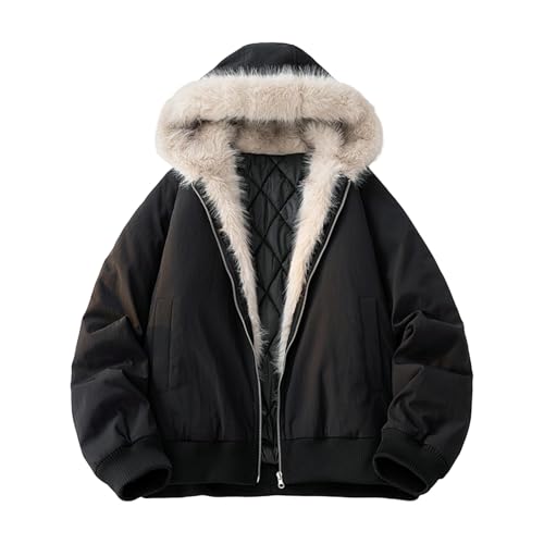 Slxbear Chaqueta tipo parka cálida para hombre con capucha de piel sintética, resistente al viento, abrigo de sherpa de invierno, cómoda, de gran tamaño, con capucha, para clima frío, abrigo atlético