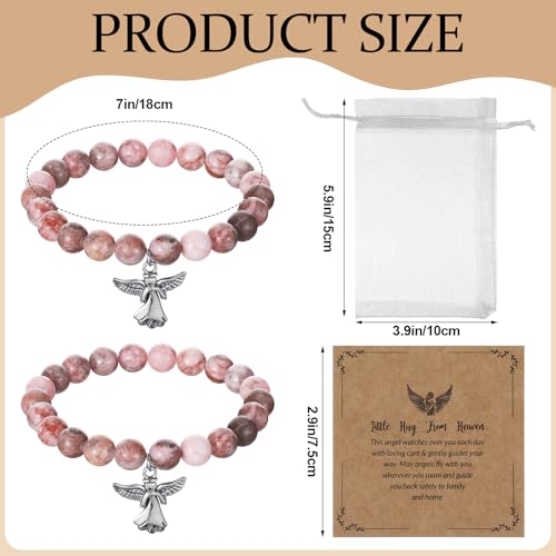 Quelay 12 Set Angel Bracelet Gifts with Greeting Card and Organza Bag Inspirational Pink Natural Stone Bracelets Encouragement Spiritual Jewelry Gifts for Women Faith Birthday Memorial Sympathy2