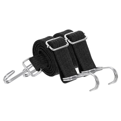 Image of uxcell 2Pcs Adjustable Bungee Cords with Hooks, 39 Inch Flat Heavy Duty Elasticity Straps Rubber Bungee Cords with Buckle for Outdoor, Camping, Tarp, Bike Rack, Luggage, Black