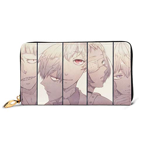 Preisvergleich Produktbild Tokyo Ghoul Geldbörse aus echtem Leder, mit Reißverschluss, Münzfach, Kartenhalter, Organizer, Clutch, großes Fassungsvermögen für Männer und Frauen