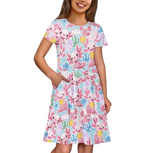 Image of Short Sleeve Dress for Girls with Pockets Cute Toddler Girl Clothes Summer 2-12