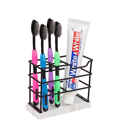 Winmien Toothbrush Holder, Metal Shelf With Marble Base Toothbrush And Toothpaste Holder, Bathroom Shelf For Storing Toothbrushes Or Other Small Bottles Of Cosmetics, Black #TOP22