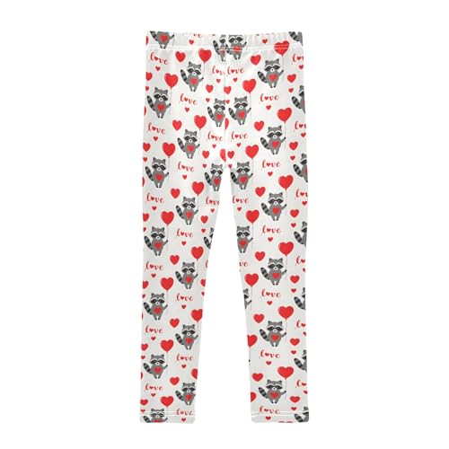Raccoon Hearts Pattern Girls Leggings Soft Comfortable Athletic Leggings Dancing Pants for 4-10 Years2