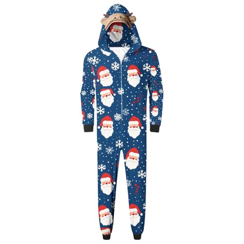Matching Christmas Pajamas Sets for Family Casual Long Sleeve Hooded Jumpsuits Funny Graphic Print Holiday Xmas Pjs