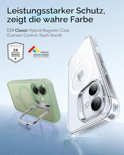ESR Classic Hybrid für iPhone 17 Hülle mit Flex-Ständer, Matt Hellgrün – Ansicht 2
