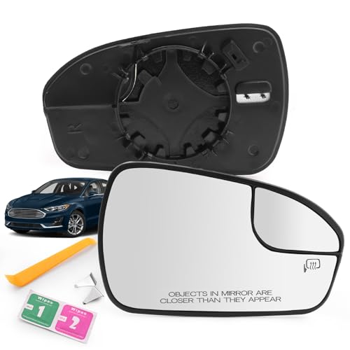 Covnikyer Driver Side Power Heated Mirror Glass Assembly Replacement for Ford Fusion 2013 2014 2015 2016 2017 2018 2019 2020 - Left Side Rear View Exterior Side Convex Mirrors with Backing Plate