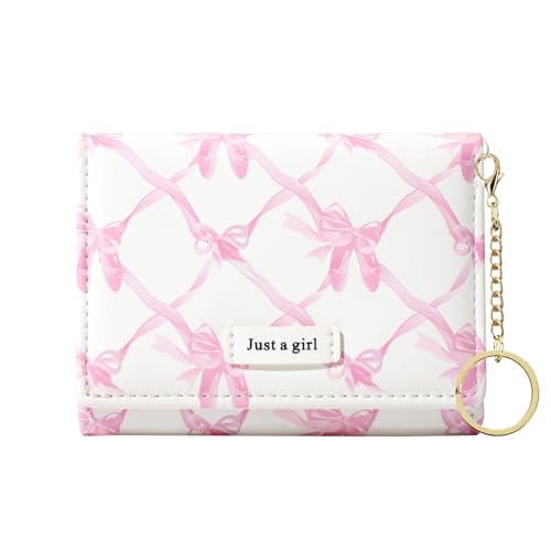 Image of Sunwel Fashion Cute Coquette Bow Wallet with Key-chain for Women Girls | Bow Print Wallet Card Holder ID Window