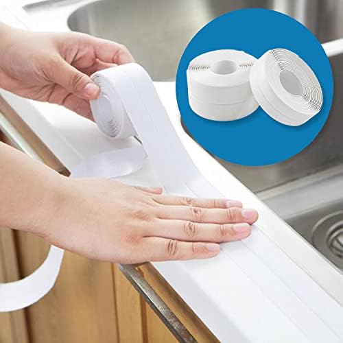 HandyAndy Self Adhesive Waterproof Caulk Tape Strip (2PCs, 1.5” x 10.5Ft) - Peel and Stick Caulking Tape for Bathtub, Toilet, Kitchen, Tubs, Sinks, Stovetop, Basins etc | Caulk Strips for Bathroom