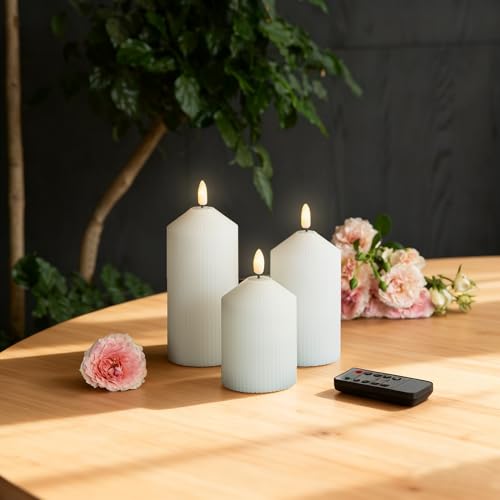 Image of LUSHARBOR Flameless Candles with Remote, 3 Pack Battery Operated Candles Flickering Real Wax LED Fake Pillar Candles with Timer for Wedding Home Party, White
