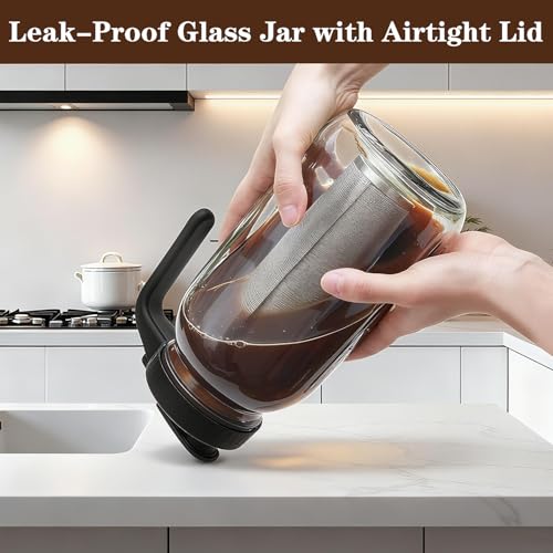 Image of Cold Brew Coffee Maker, 64oz Cold Brew Pitcher with Stainless Steel Filter & Coffee Mat, Glass Cold Brew Mason Jar with Airtight Lid, Cold Brew Brewer Kit Tea Infuser Pitcher, Gifts for Coffee Lovers