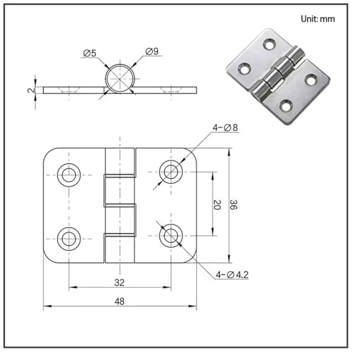 Charnière plate en acier inoxydable 304 avec son profil épais renforcé - 6