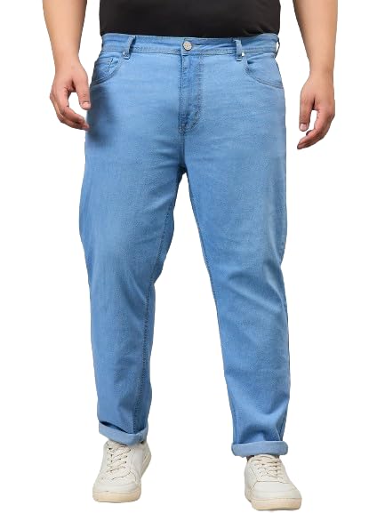 Image of Style Quotient Men Plus Size Black Tapered Fit Mid Rise Stretchable Jeans