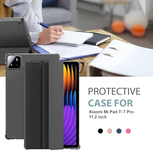 Image of MOCA Case for Xiaomi Mi Pad 8 /8 Pro Mi Pad 7 /7 Pro 11.2 Inch Tablet, Magnetic Flip Stand Cover with Stylus Holder, Transparent Back, Auto Wake /Sleep, Slim Shockproof Protective Shell Black