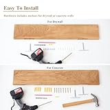 TREOAKWIS Wooden Floating Shelf, Oak Wall Shelf Rustic Floating Solid Wood Bookshelf Wall Mounted Display for Magazine Living Room Bathroom Bedroom Decor (30 CM) - Image 4