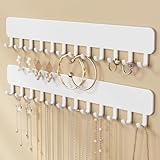 Josmimic Lot de 2 organiseurs de bijoux muraux auto adhésifs avec crochets pour colliers, bracelets, boucles d'oreilles   Solution d'exposition et de rangement pour femmes   Blanc