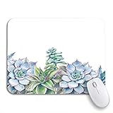 Mauspad Blume Aquarell Sukkulenten Grünpflanzen Auf Weißen Künstlerischen Blume Klein Mousepad Modernes Weiches Office Mauspad, Für Büro, Homeoffice, 25 x 30cm