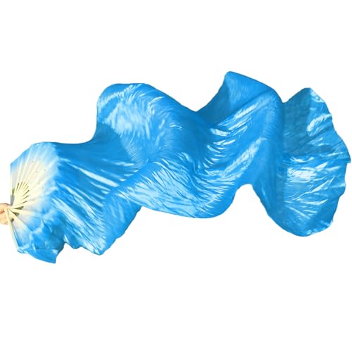 WEISIPU Hand-Made Faux Silk Belly Dance Fan Veils - Bamboo Long Fans Veils Available in 8 Stunning Colors for Dance Performances Right Hand (Blue)