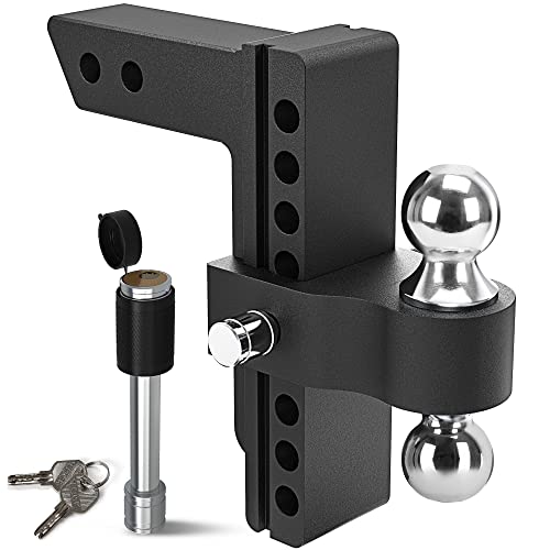 Yitamotor Adjustable Trailer Hitch, Fits 2-Inch Receiver, 8-Inch Drop Hitch, Aluminum Tow Hitch, Ball Mount, 2 And 2-5/16 Inch Combo Stainless Steel Tow Balls With Double Key Locks, Black #TOP10
