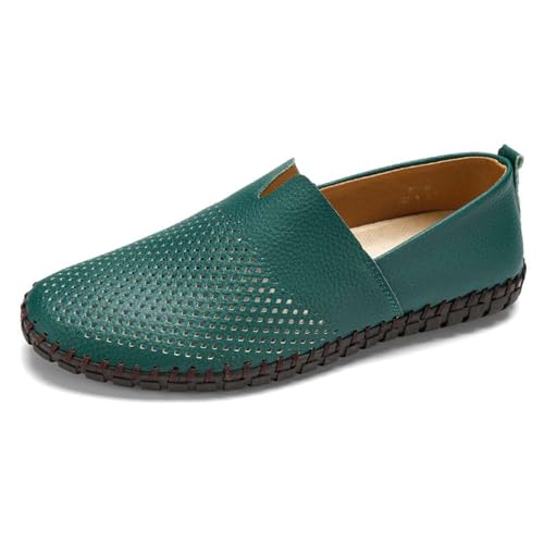 Image of Men's Genuine Leather Loafer Shoes Slip On Soft Walking Shoes Perforated Driving Shoes