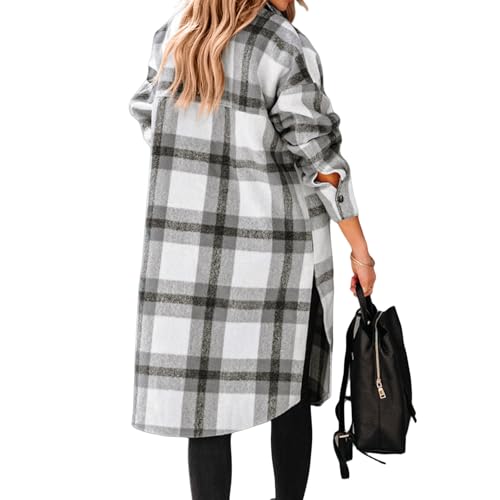 Long Flannel Jacket Women Plaid Shacket Jacket Button Down Casual Shirts Winter Wool Coat Outwear with Pockets3